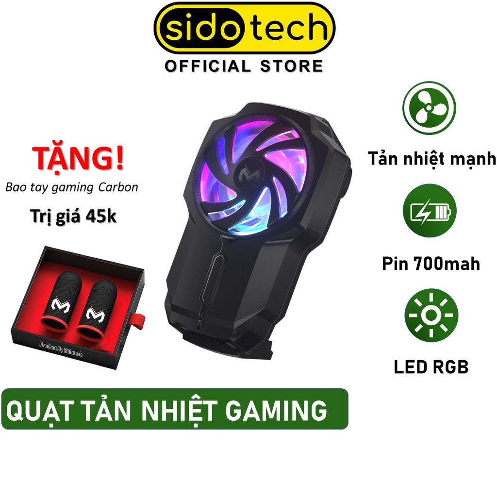 Quạt tản nhiệt điện thoại SIDOTECH MEMO FL05 phiên bản 2021 pin sạc 700mAh Led RGB tốc độ 6000 vòng/phút mở rộng 66-84mm