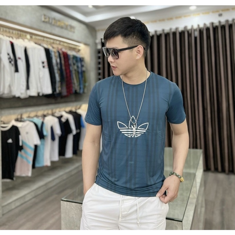Áo thun thời trang thể thao cotton co dãn có hoạ tiết, Áo phông cổ tròn phong cách nam tính btshop từ 45 đến 75 kg