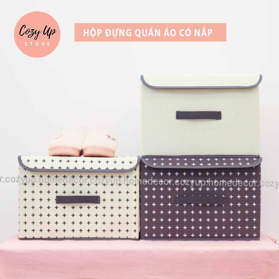 Set 2 hộp vải đựng quần áo gấp gọn có nắp