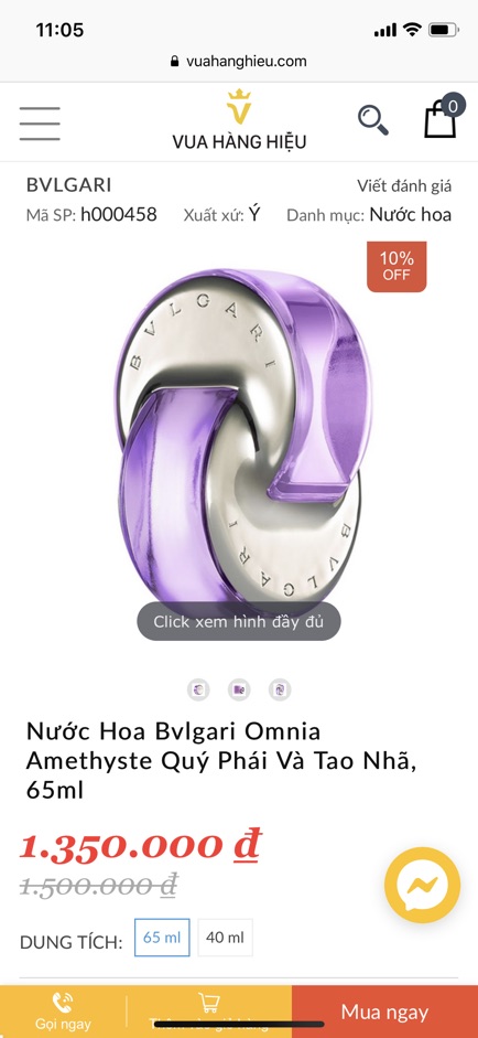 Nước hoa BVLGARI ominia Amethyste Eau de Toilette 65ml