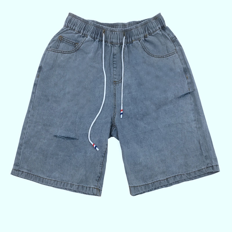 Quần Short Denim Lưng Thun Ống Rộng Phong Cách Retro