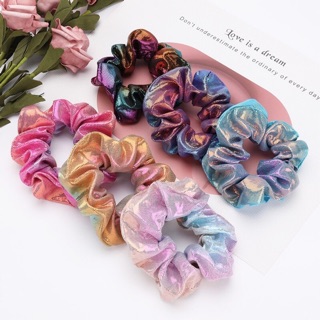 🍓Cột tóc Scrunchie mầu loang nhũ phản quang
