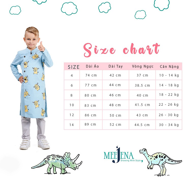 Áo Dài Bé Trai Dài Tay Vải Xô Thái 10 - 34 kg Vải 100% COTTON - MEEJENA - 949