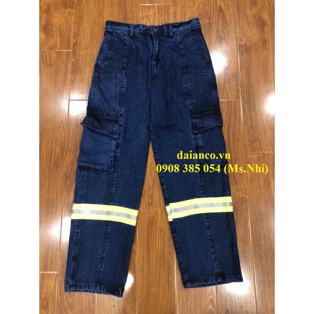 Quần lẻ jeans Điện Lực xanh đen may kèm dây phản quang ở đầu gối-Đủ Size-Vải dày dặn-Hình thật