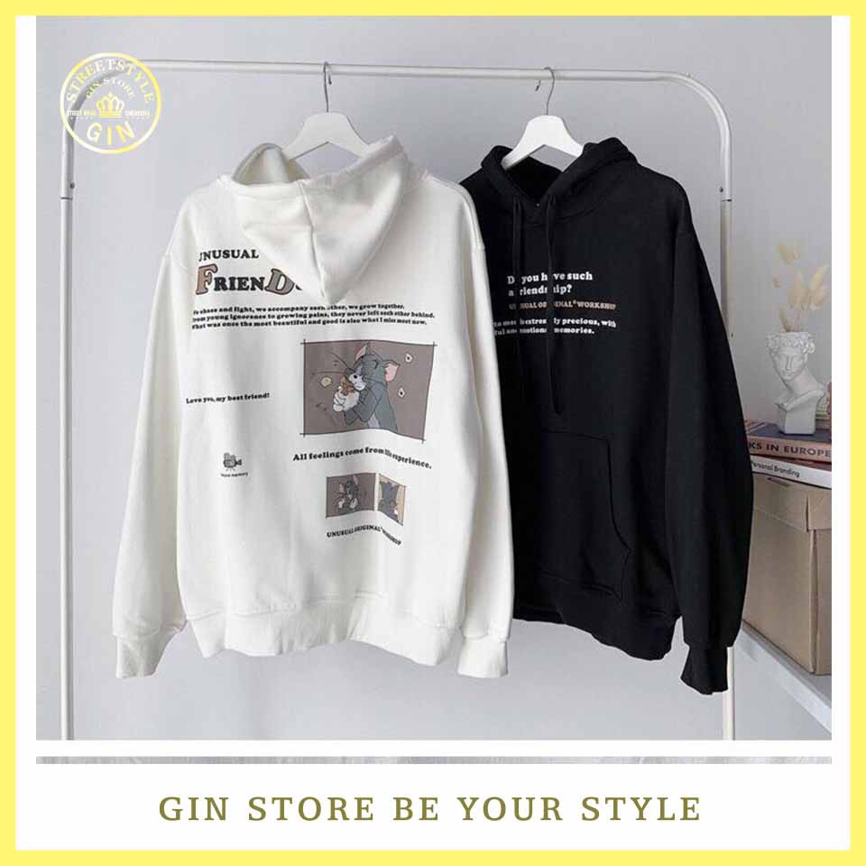 Áo Khoác Nỉ Hoodie Tom and Jerry Trắng Đen - Gin Store (Gin Store V)