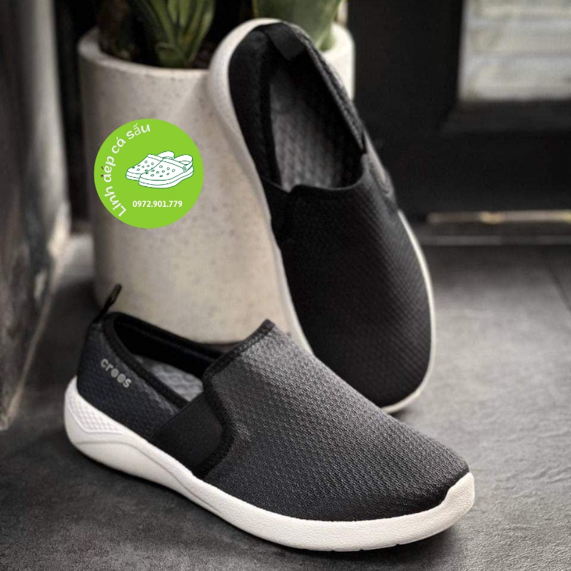 Giày lười vải cross nam Slipon liter màu đen êm, bền, hàng xịn, full box