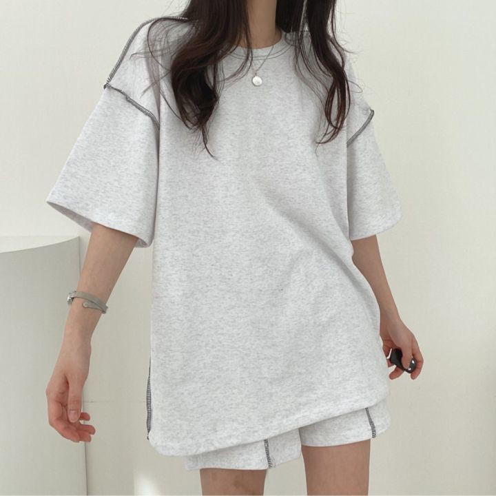 Bộ quần áo thể thao 100% cotton màu trơn dáng rộng phong cách hè 2021 cho nữ (có bán lẻ)