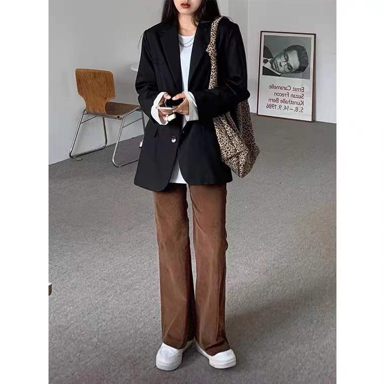 Quần dài ống loe lưng cao phong cách retro Hàn Quốc dễ phối đồ cho nữ