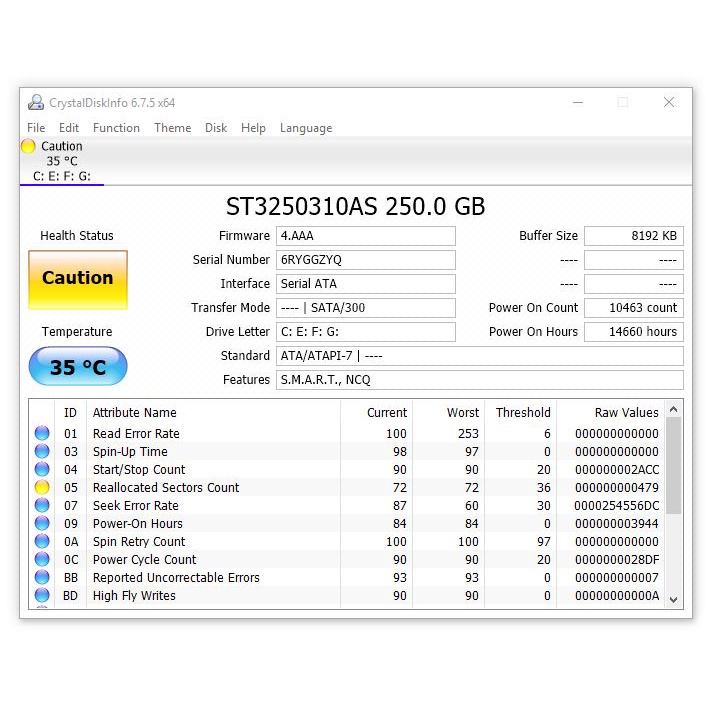 Ổ cứng caution sức khỏe 90%, ổ pc 500GB