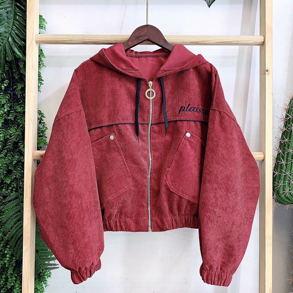 Áo Khoác Nhung Kiểu Cánh Dơi Lửng Tăm Thêu Logo Placere Siêu Xinh - Shop3nunisex