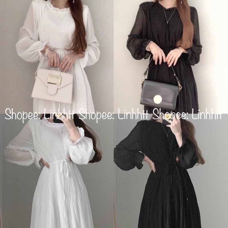 Đầm xếp ly tay dài tiểu thư ulzzang form suông dáng dài Linhhtt Đầm bầu