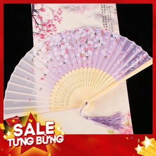 [FREE SHIP] ( 50k) Quạt cổ trang dây tuyến hồng xanh đen hoa quạt xếp cầm tay phong cách Trung Quốc phong cách cổ trang 