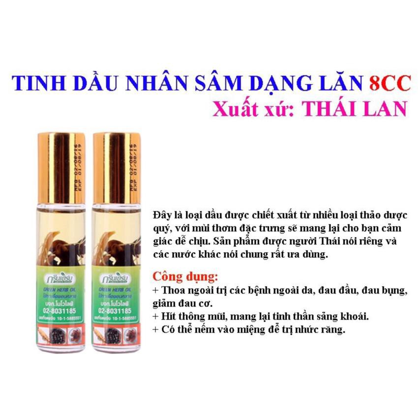 Dầu gió Thái Lan Green Herb Oil 8ml từ nhân sâm, dầu dạng lăn tiện lợi