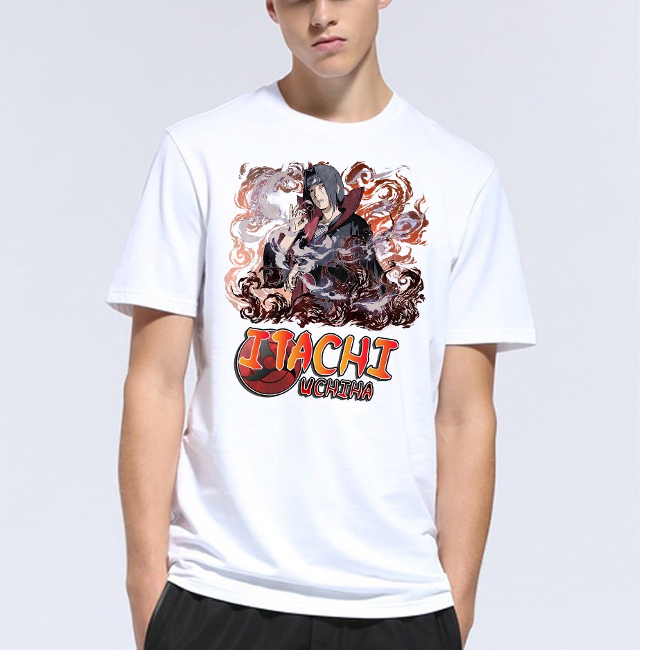 Áo thun nam nữ tay lỡ vải cotton form rộng màu trắng Hạ Băng Designs - Itachi 001