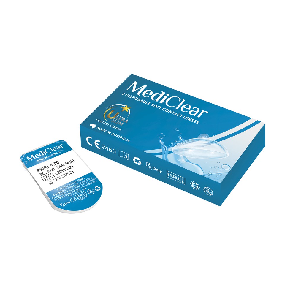 Kính Áp Tròng Không Màu 3 tháng Mediclear Xuất Xứ Úc (Độ từ -1.00 đến -10,00)