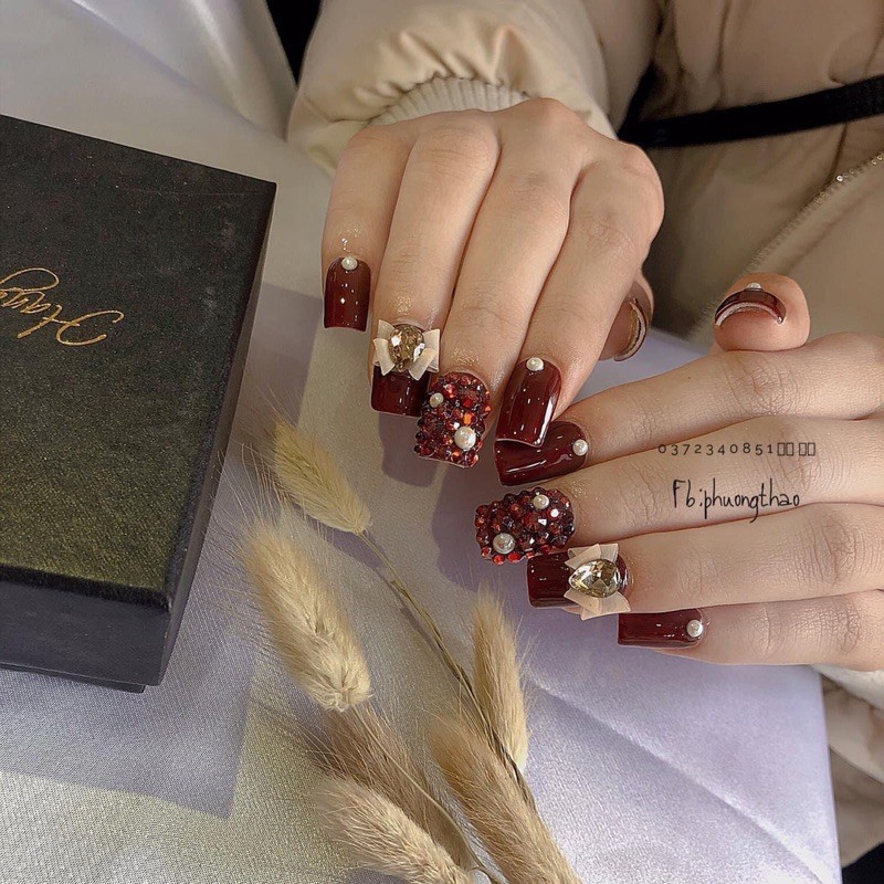 Hoa Bột  nail” sét 10 bông Hoa Nơ đá”