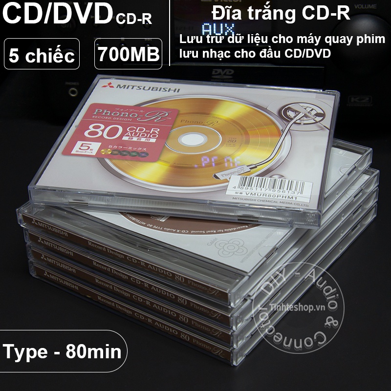 Đĩa CD Phono-R 700Mbps Misubitshi type-80 Model - VMUR80PHM1 (5 chiếc - 1 lốc - đổi qua Verbatim)