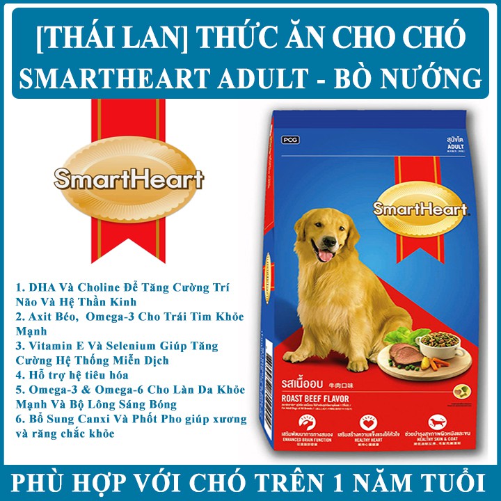 Thức ăn cho chó trưởng thành vị bò nướng SmartHeart Beef Adult 400g