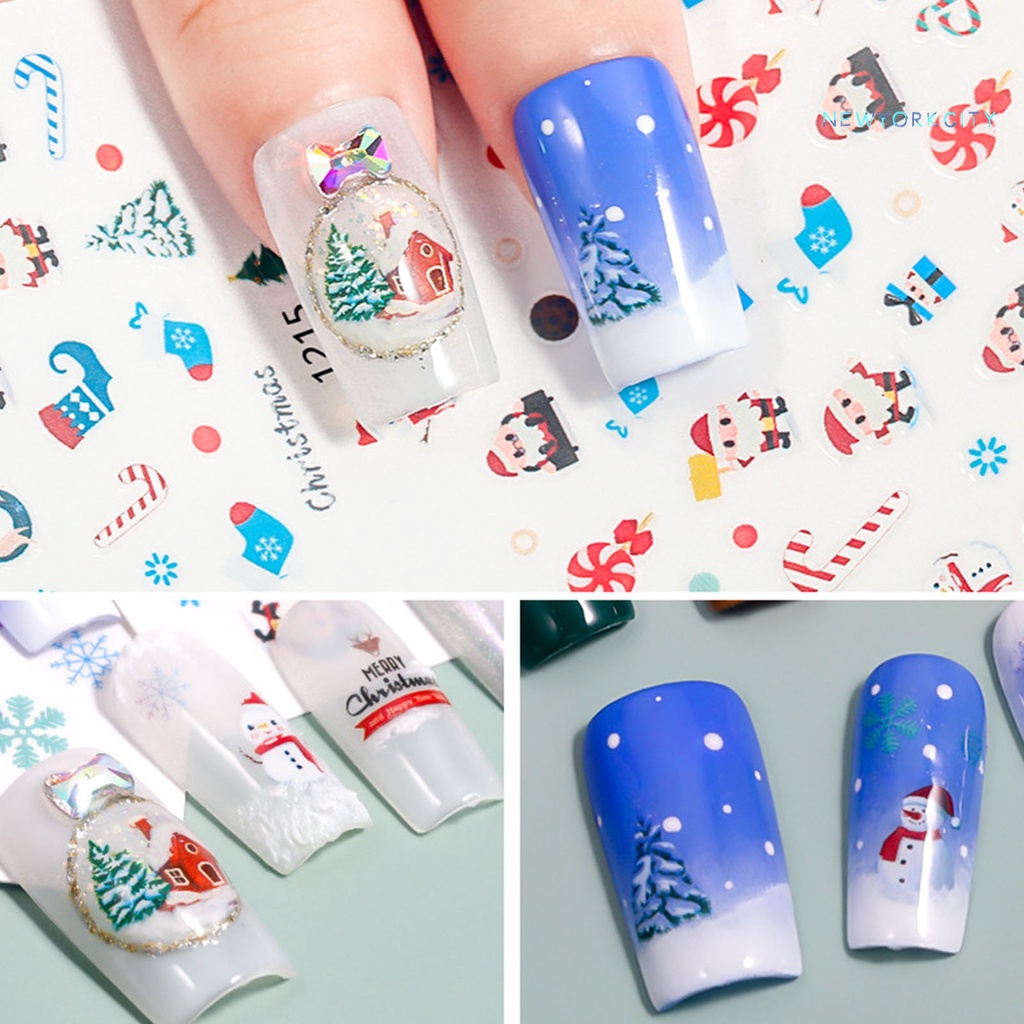 Miếng Dán Trang Trí Móng Tay Họa Tiết Hoạt Hình 3D Phong Cách Giáng Sinh