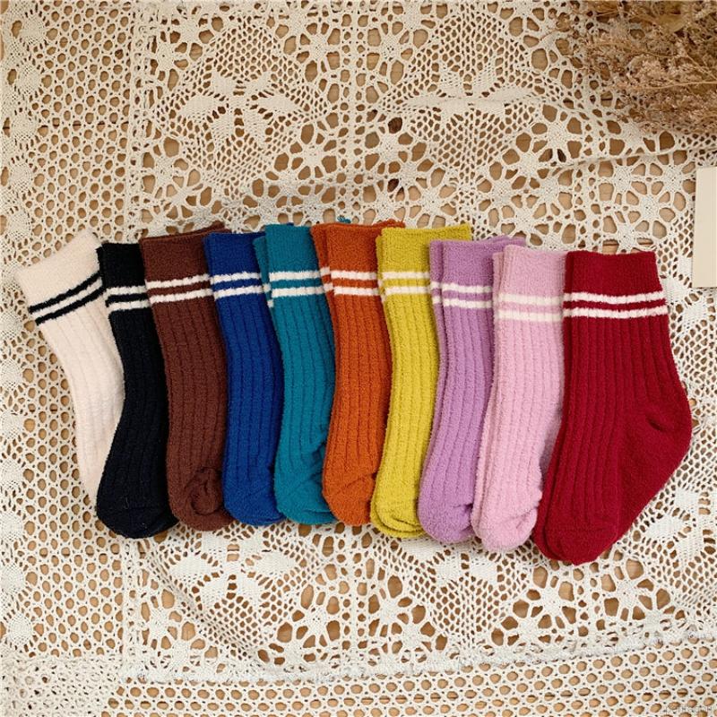Vớ em bé dày dặn giữ ấm màu trơn phong cách retro