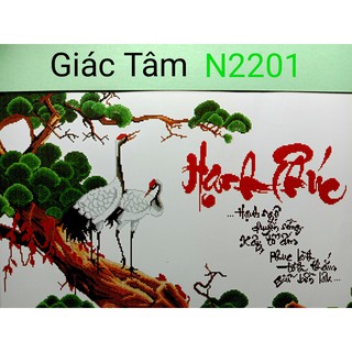 Tranh thêu HẠNH PHÚC - 79x56cm - N2201 - NHỊ HẠC 2 HẠC CÂY TÙNG CHỮ - tranh thêu chữ thập chưa thêu
