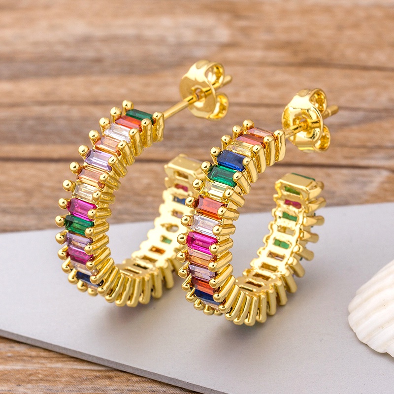 Bông Tai Tròn Đính Đá Zircon Lấp Lánh Sang Trọng Thời Trang Cho Nữ