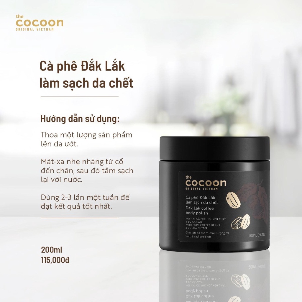 Tẩy da chết cơ thể cà phê Đắk Lắk Cocoon cho làn da mềm mại và rạng rỡ 200ml Coffee Body Polish - Vegan