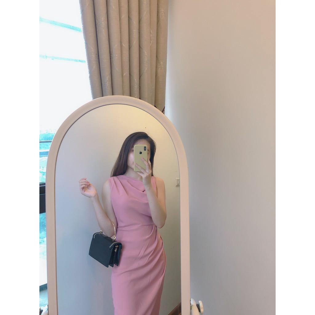 [Ảnh thật tự chụp] 🌸Đầm công sở, váy hồng pastel nhún eo cao cấp hàng thiết kế vải siêu mát