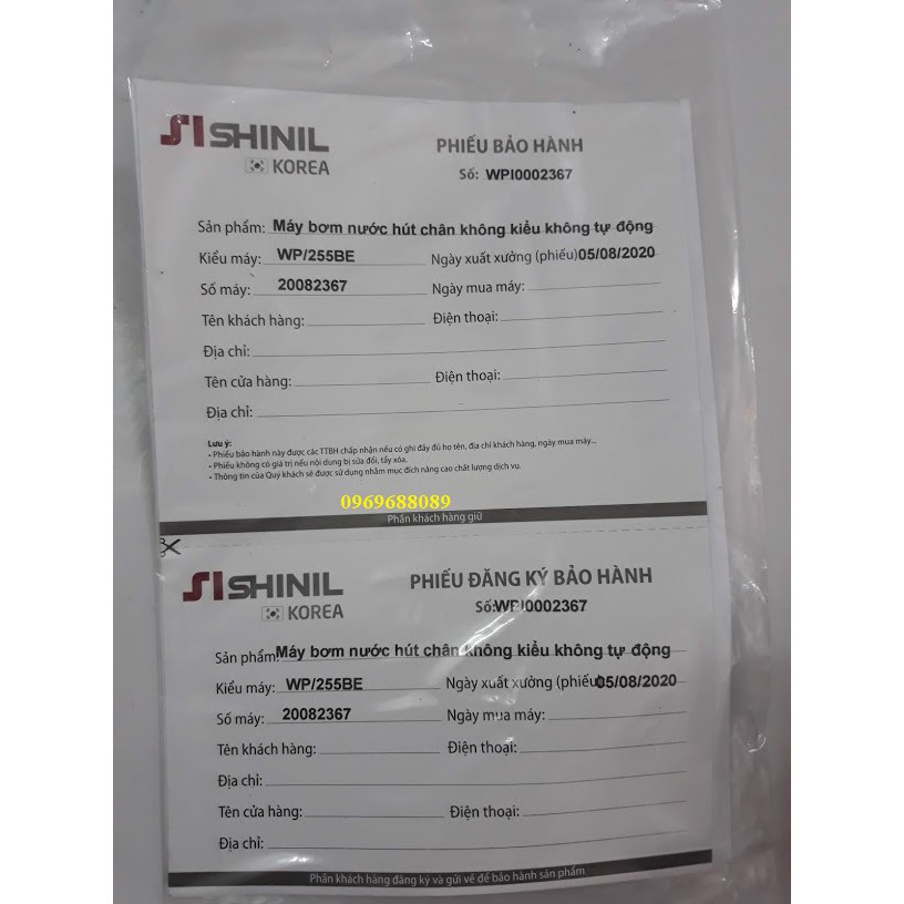 Máy bơm chân không Đẩy Cao SHINIL WP-255BE  HÀNG CHÍNH HÃNG