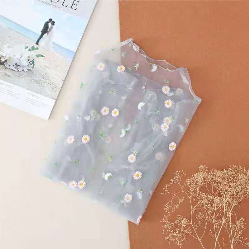 Áo kiểu lưới tay dài thêu họa tiết hoa cúc nhỏ thời trang mùa hè xinh xắn dành cho nữ
