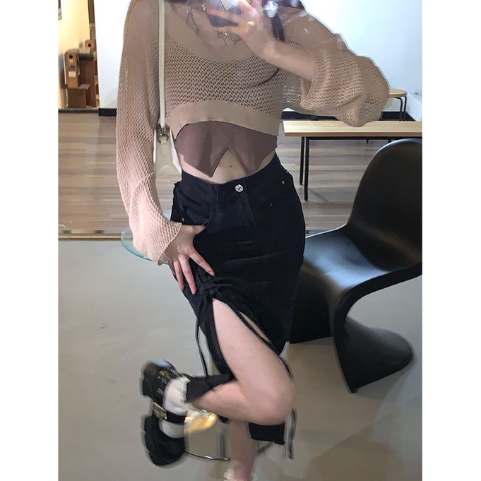 Porozi  Trang phục  áo lửng hai dây/ áo khoác tay dài thời trang Hàn Quốc quyến rũ cho nữ