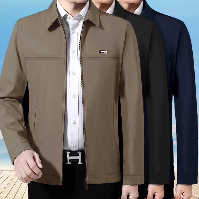 Áo Khoác Nam Cổ Bẻ Chất Lượng Cao Cho Người Lớn Tuổi Jaket Lelaki S Perniagaan Kasual
