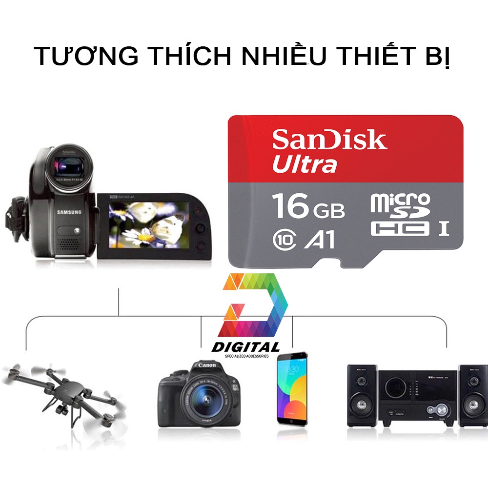 Thẻ Nhớ SanDisk Ultra 16GB 100MB/s MicroSDXC UHS-I A1 Chính Hãng