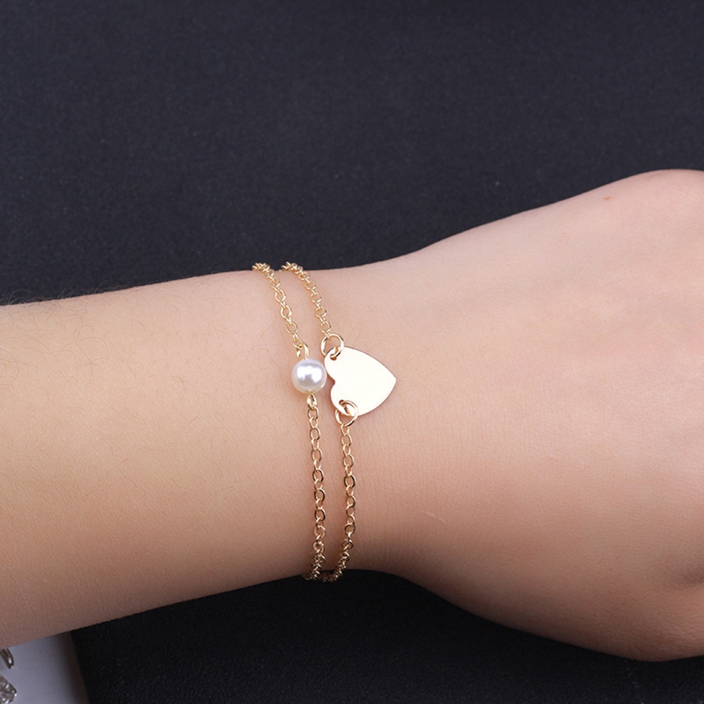 Vòng tay 2 lớp mặt trái tim đính đá/ngọc trai giả cho nữ