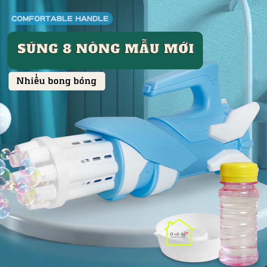 Súng bong bóng 8 nòng các loại tặng kèm pin, khay đựng, và lọ xà phòng - Oreka