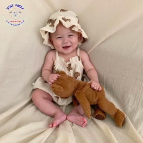 Body Hình Gấu Hàn Quốc Vải Muslin Cao Cấp Kèm Mũ Cute Cho Bé