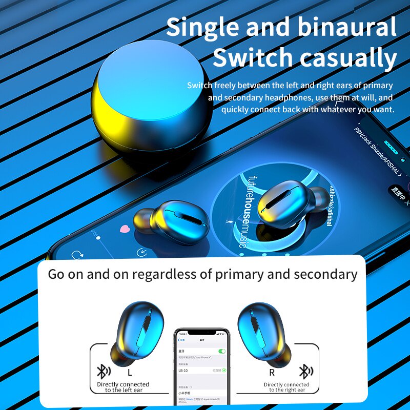 Mione Tai Nghe Bluetooth 5.0 Không Dây S8 Có Đèn LED 9D Chất Lượng Cao Earphone