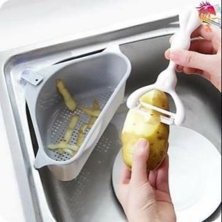 Giỏ lọc thoát nước đa năng treo bồn rửa bát, rổ đựng thực phẩm, dụng cụ rửa chén không cần khoan tường