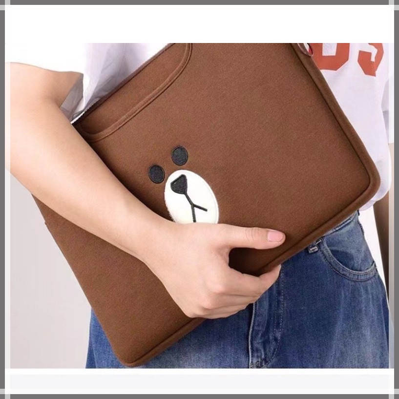 Túi đựng laptop xách tay/ Túi lót đựng laptop họa tiết gấu nâu hoạt hình phong cách Hàn Quốc 14 15 15.6 13.3 11 12 inch