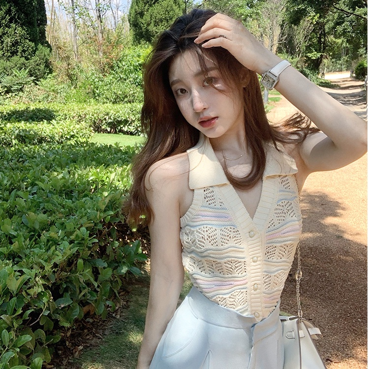 QKOOLE  Áo len không tay cổ chữ V thời trang phong cách Hàn Quốc cho nữ