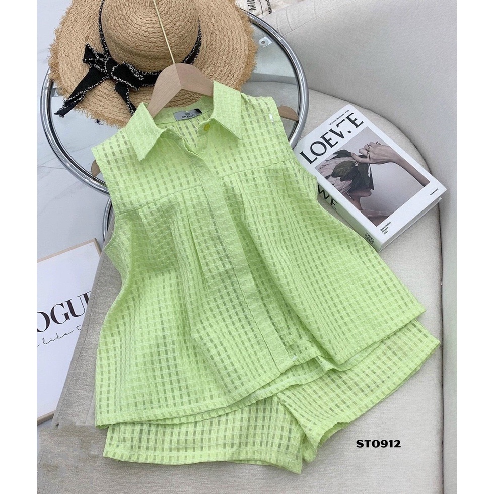 [8.8 Sales Freeship] Set bộ đùi lưới sát nách đi biển, set bộ babydoll cổ bẻ xòe phồng mix quần đùi xinh xắn dx
