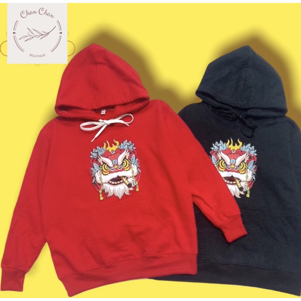 Áo hoodie Chan Chan form rộng nỉ trẻ em hình in Con Lân, thời trang thu đông cho trẻ em từ 4 đến 10 tuổi