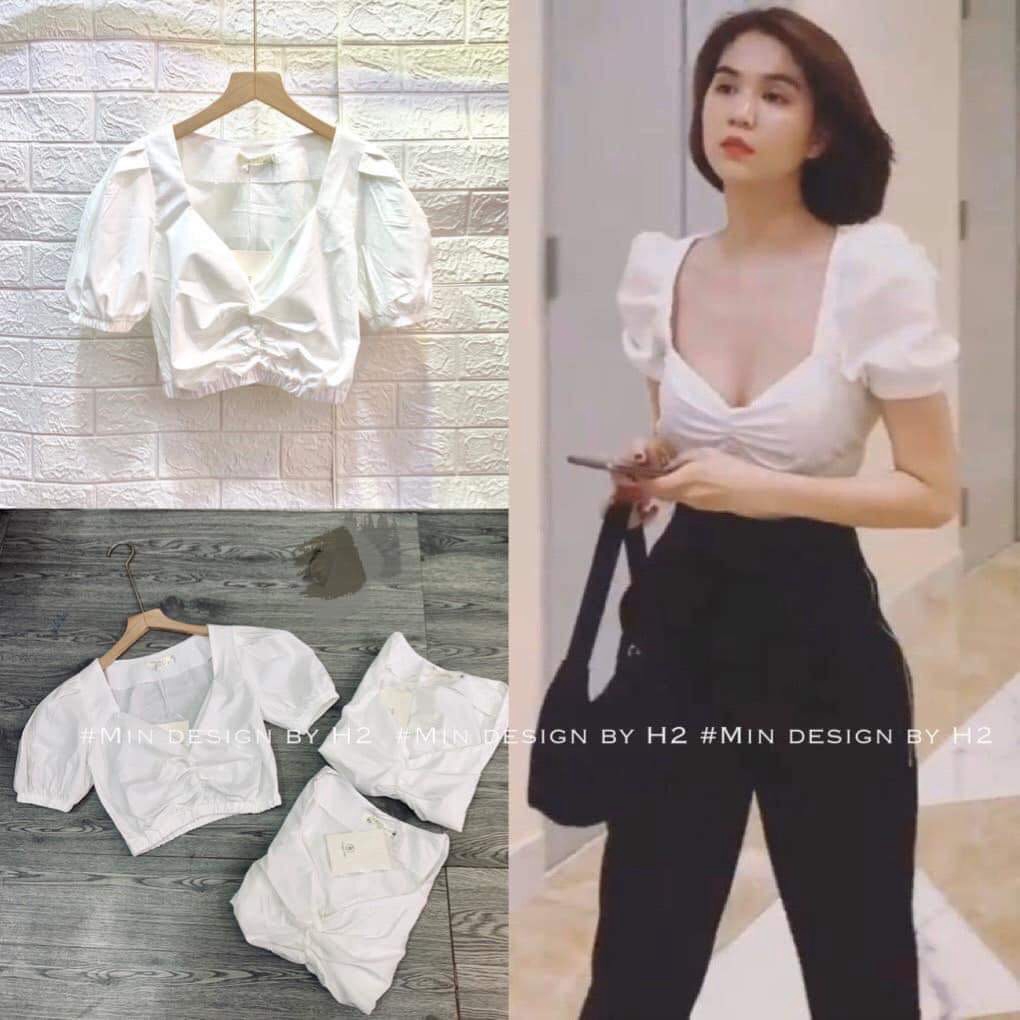 Áo croptop vai bồng chun eo | BigBuy360 - bigbuy360.vn