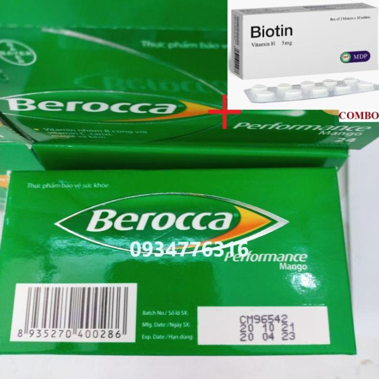 Combo Biotin 5mg+ VIÊN SỦI BEROCCA tuýp  10 viên.hộp 24 viên