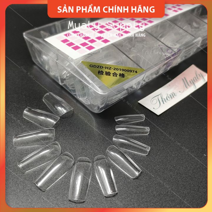 Móng Úp Thiết Kế HSM Thang Nhọn Tròn Vuông Trong Đục Tem Đỏ 500Pcs