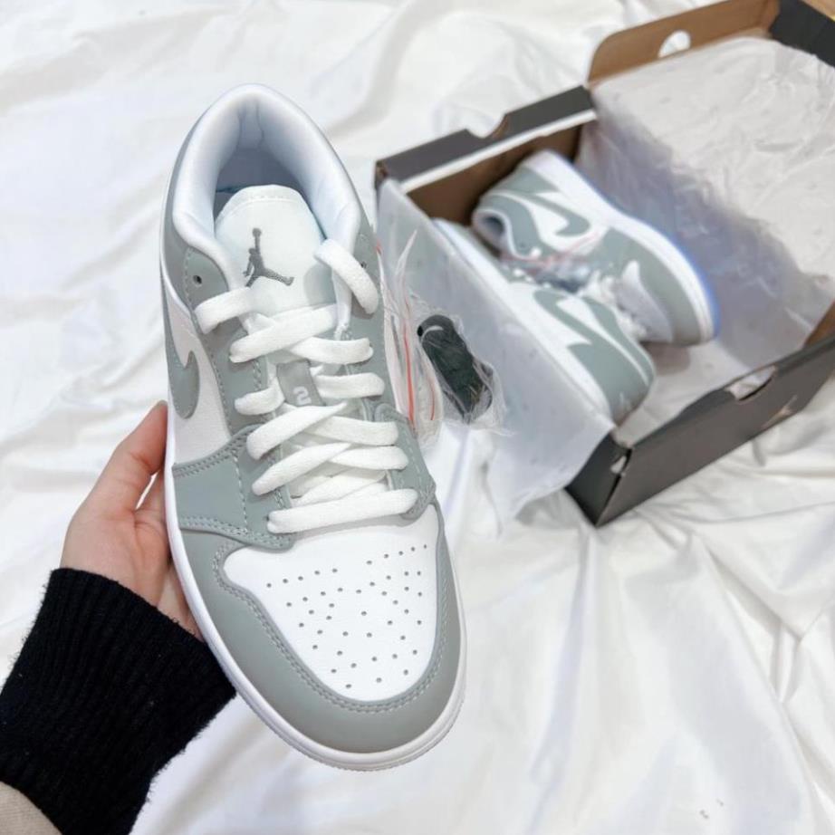 Giày Jordan cổ thấp, Jordan xám trắng, Giày Jordan 1 low wolf grey bản đẹp full box bil