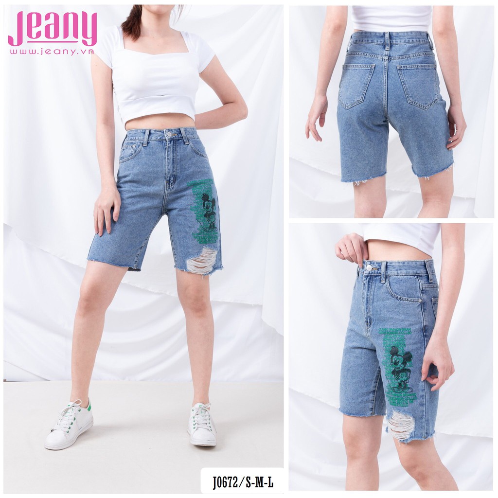 Quần Jean Ngố Màu Xanh Nhạt Wat Nhẹ Hình Chuột Mickey J0672 - Jeany