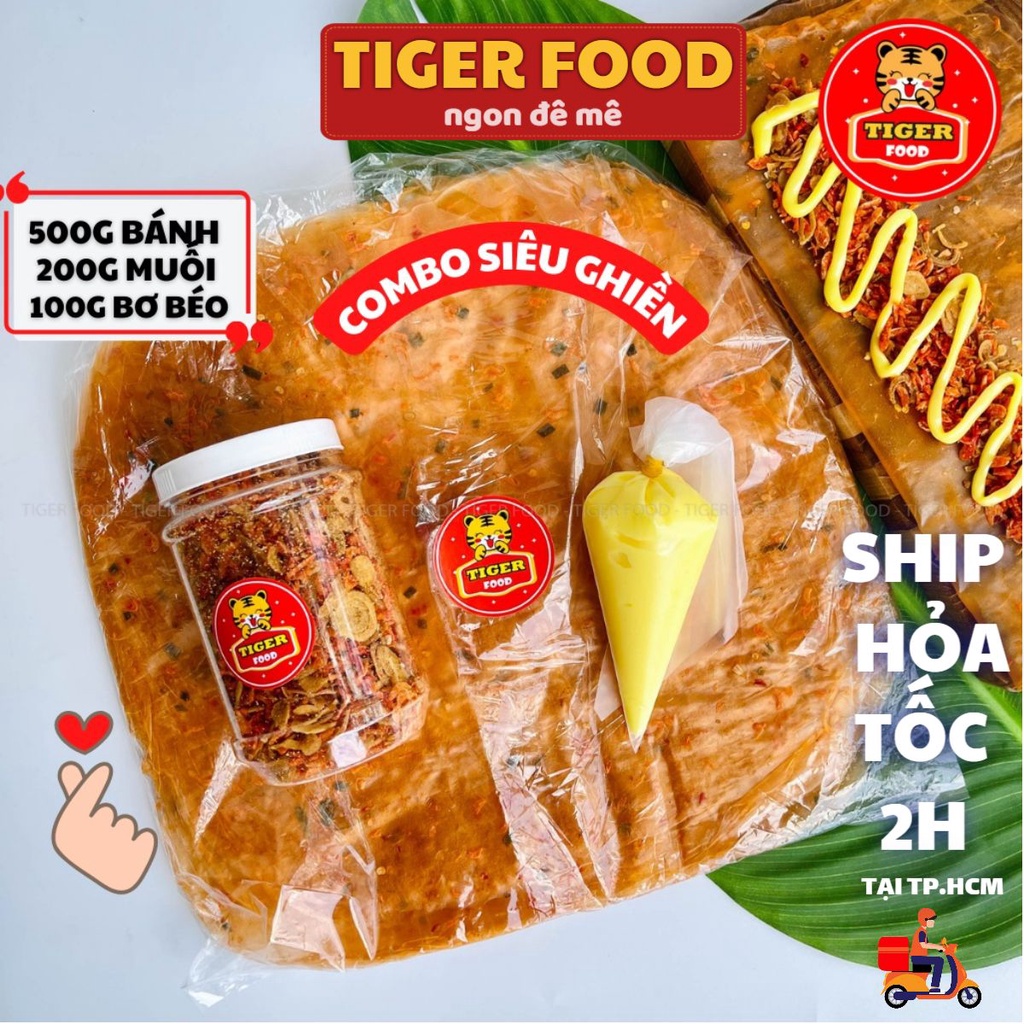 COMBO Bánh Tráng Phơi Sương Tép Ngon 500g - 200G Muối Tôm Hành Phi - Túi bơ béo 100g SIÊU NGON - ĂN LÀ MÊ - TIGER FOOD