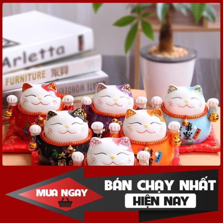 [SP BÁN CHẠY] Mèo thần tài may mắn Maneki Neko kèm đệm cao 10cm (6 màu)