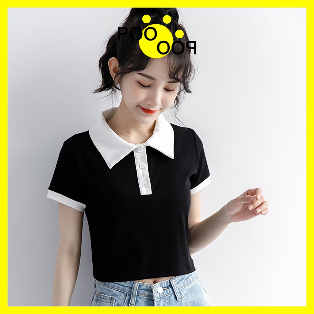 Áo Croptop Nữ Tay Ngắn Có Cổ Chữ V, Áo Croptop  Polo Hàn Quốc Form Rộng Ngắn Tay Cổ Bẻ, Áo Croptop Kiểu PooPoo Store | BigBuy360 - bigbuy360.vn